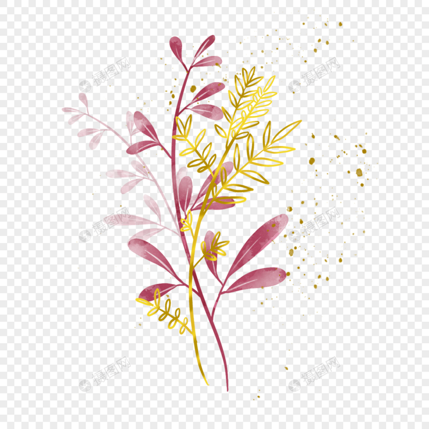镂空金枝装饰婚礼树叶花束图片