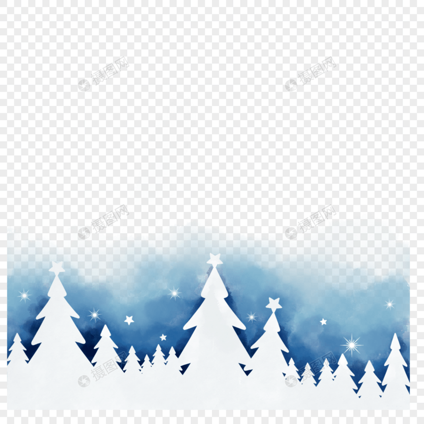 冰雪圣诞树节日水墨风景图片