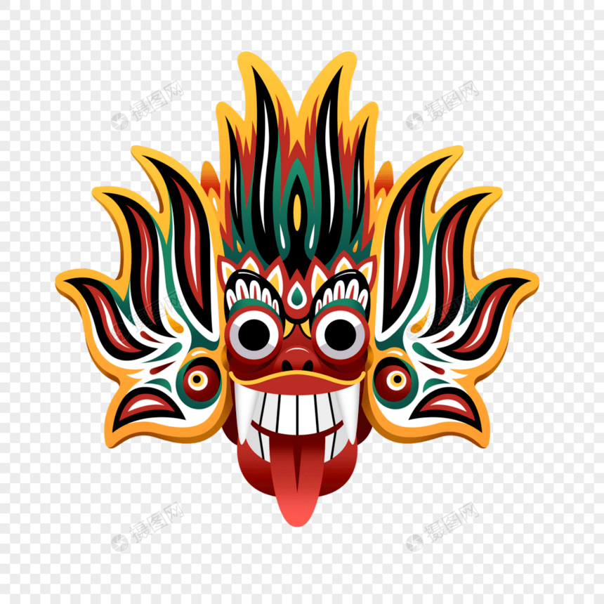 斯里兰卡火舞者面具插画风格红色图片