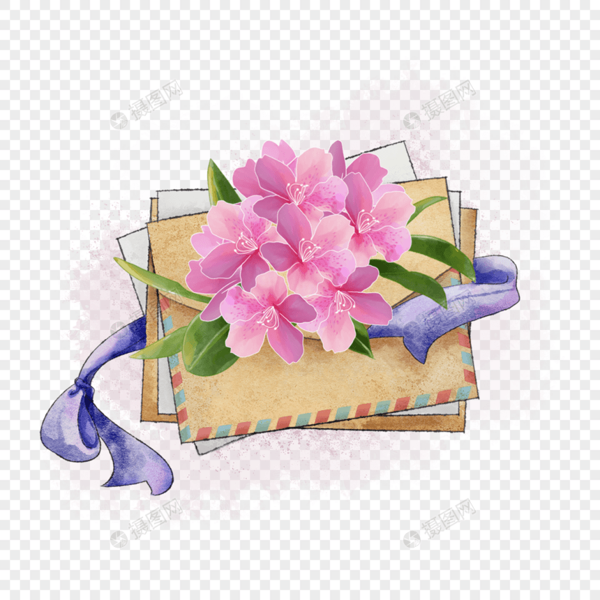 信封水彩花卉植物紫色丝带图片