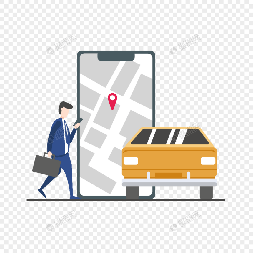 拿手提包的人用手机寻找出租车图片