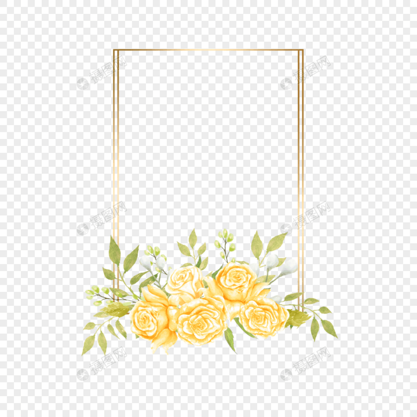 水彩婚礼亮黄色玫瑰花边框图片