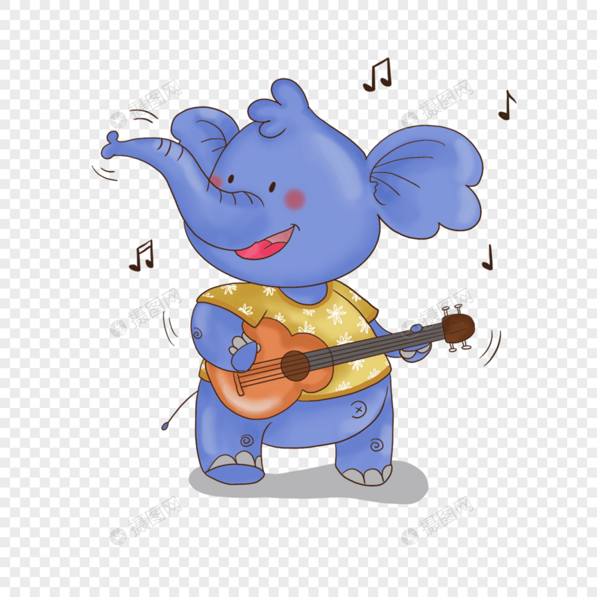 可爱的大象弹吉他动物音乐家图片