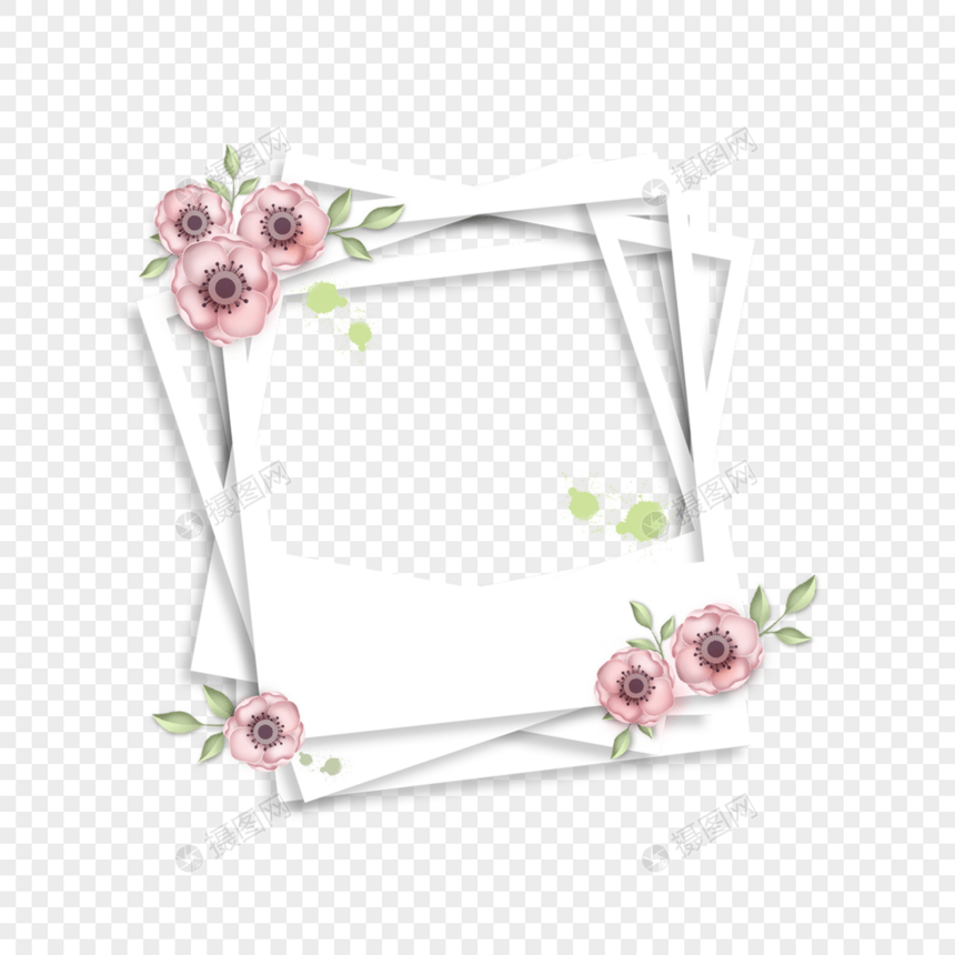 粉色剪纸花卉宝丽来相框图片