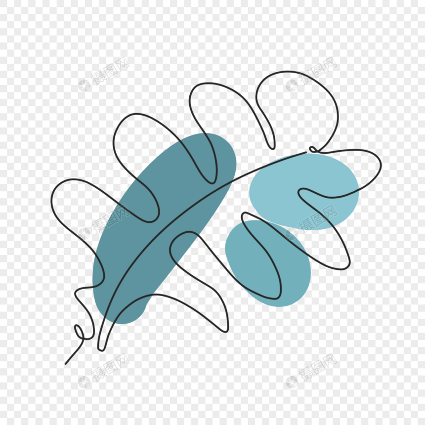 蓝色抽象线条画植物花卉图片