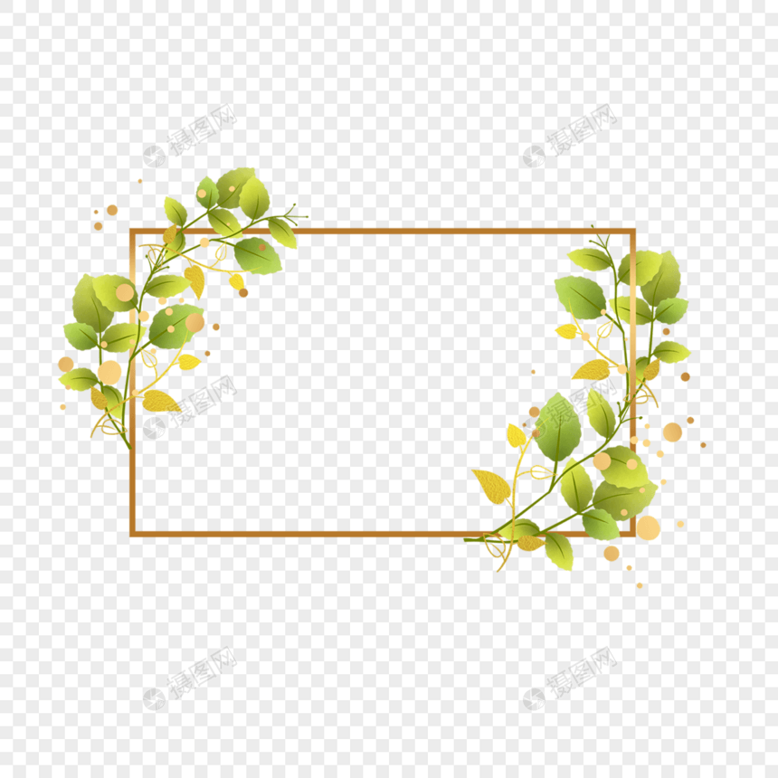 长方形金箔植物装饰边框图片