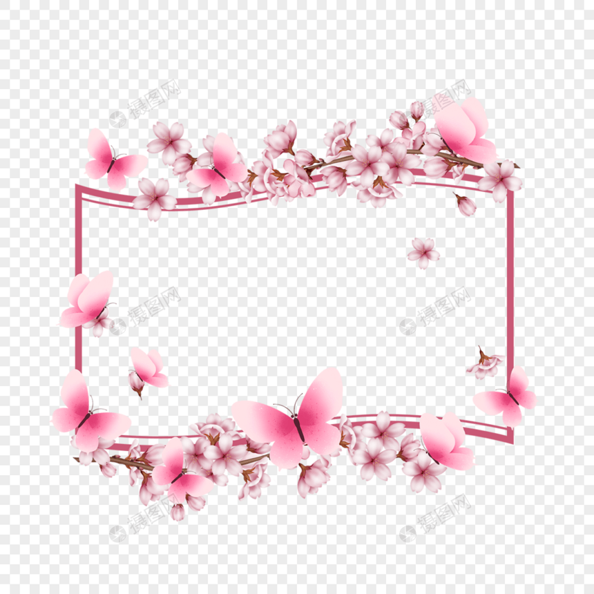 创意粉红色花卉光效蝴蝶边框图片