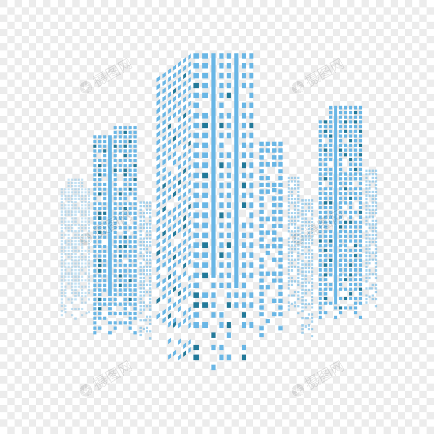 抽象色块风格组合蓝色城市建筑图片