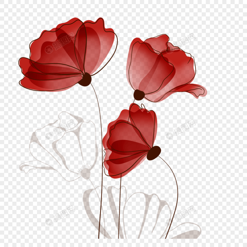 花卉抽象线稿红色玫瑰装饰图案图片