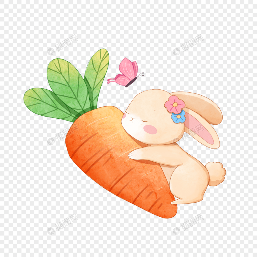 水彩抱胡萝卜的小兔子图片