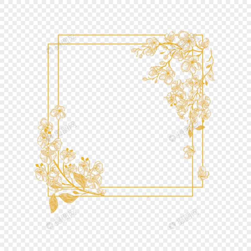 金线金色花卉婚礼正方形花边边框图片