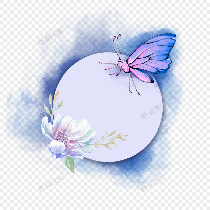 紫色水彩春季蝴蝶花卉边框图片