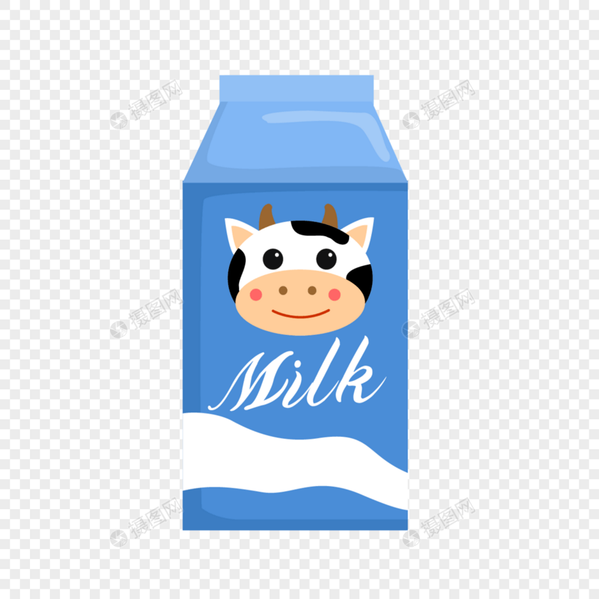 蓝色奶牛头像卡通牛奶盒图片