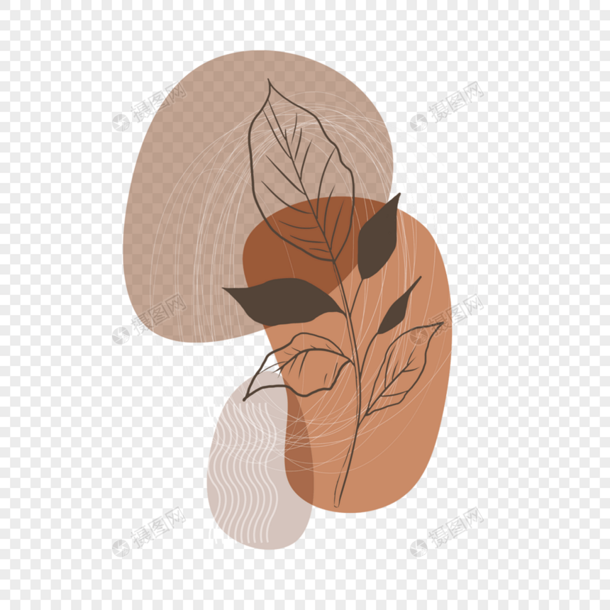 棕色画作抽象画线几何植物图片
