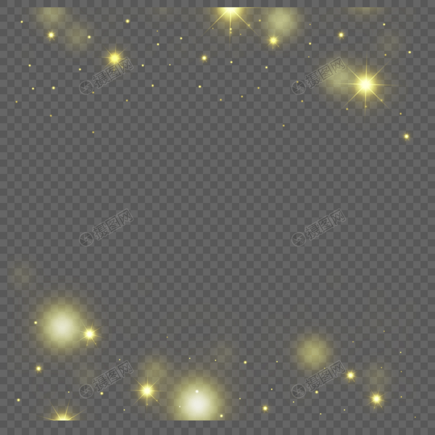 离散黄色光晕四角星光效边框图片