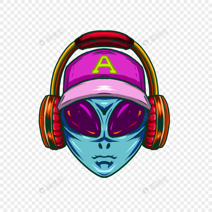 外星人卡通徽标嘻风格橘色耳机图片