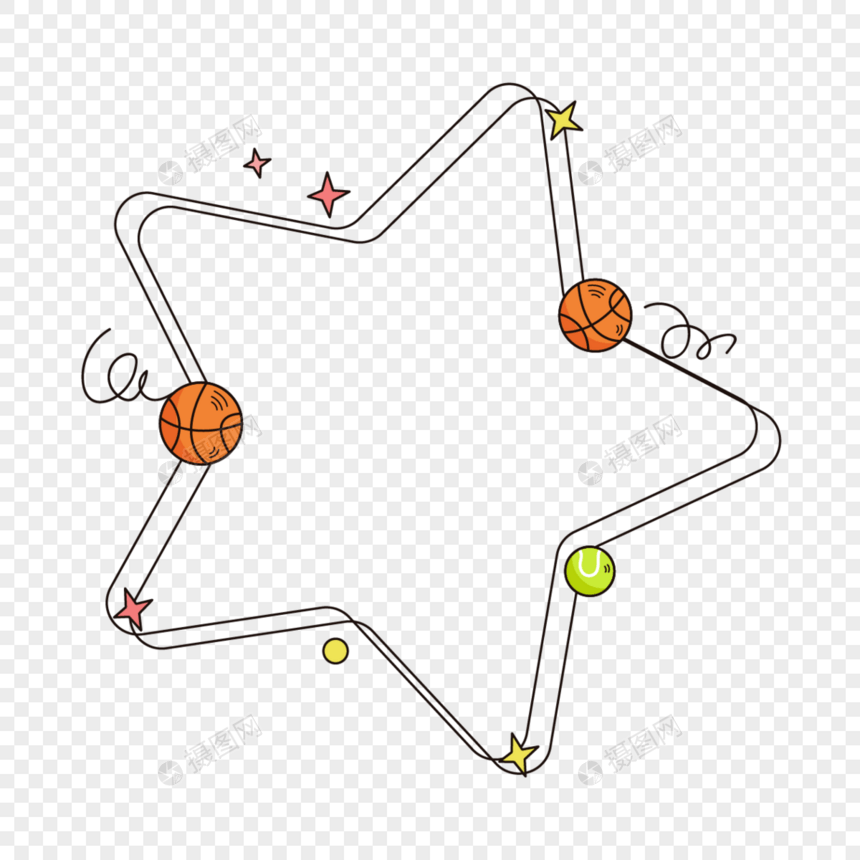 星形简约可爱卡通风格篮球运动边框图片
