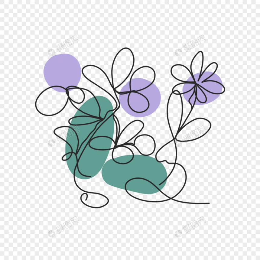 蓝紫色抽象线条画植物花卉图片