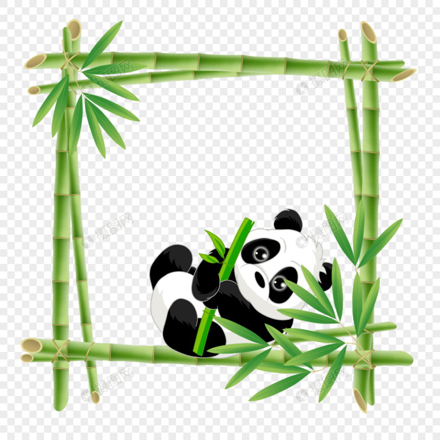 抱竹子的熊猫竹子花卉边框图片