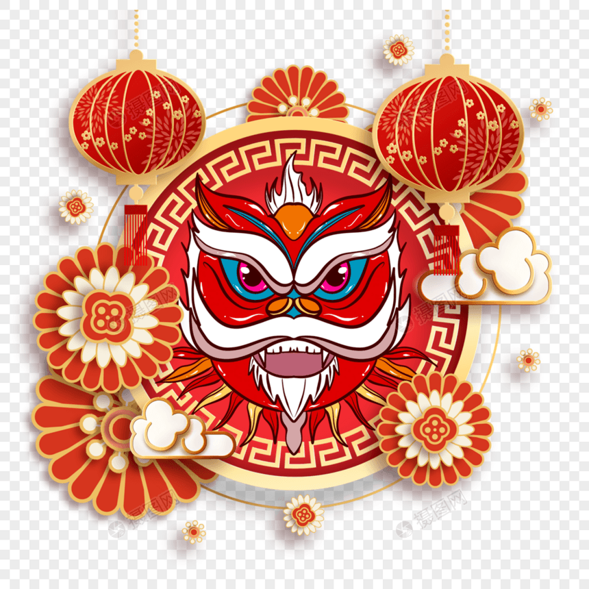 农历春节舞狮边框图片