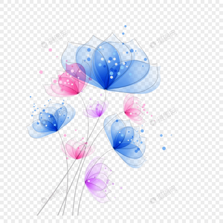 水彩金粉抽象蓝色粉红色半透明花图片