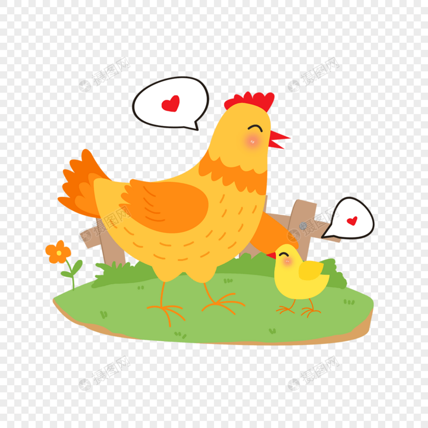 可爱母鸡和小鸡动物母亲节场景图片