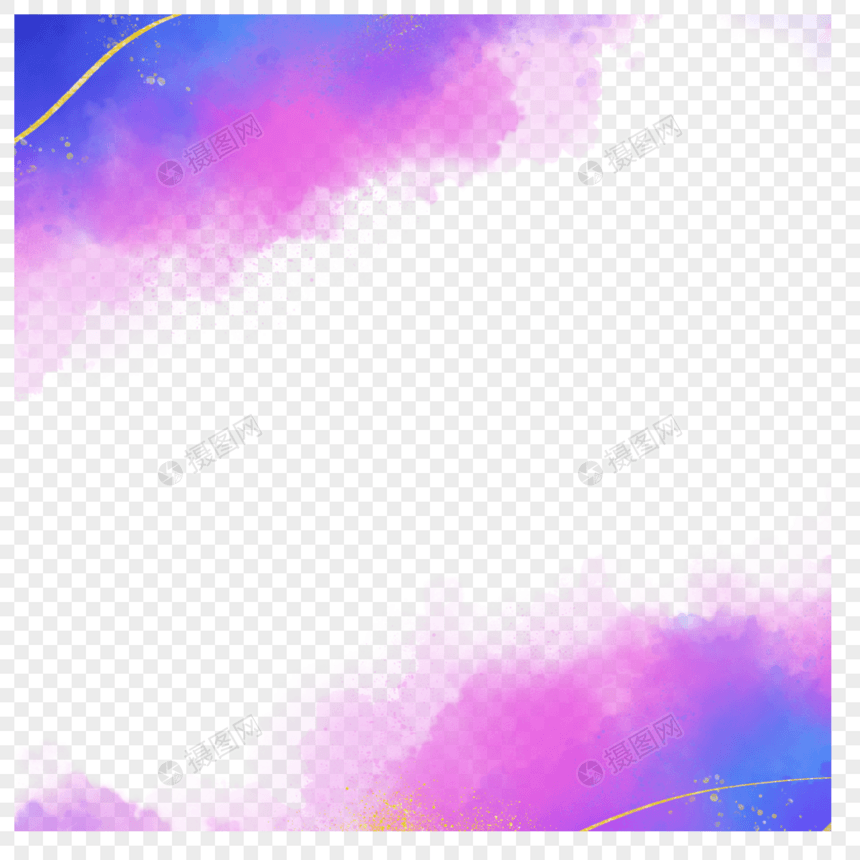 紫色金线点缀水彩边框图片