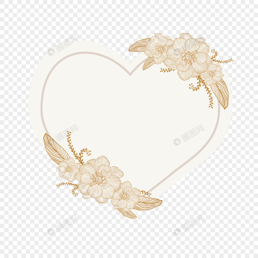 金色心形线稿花卉边框图片