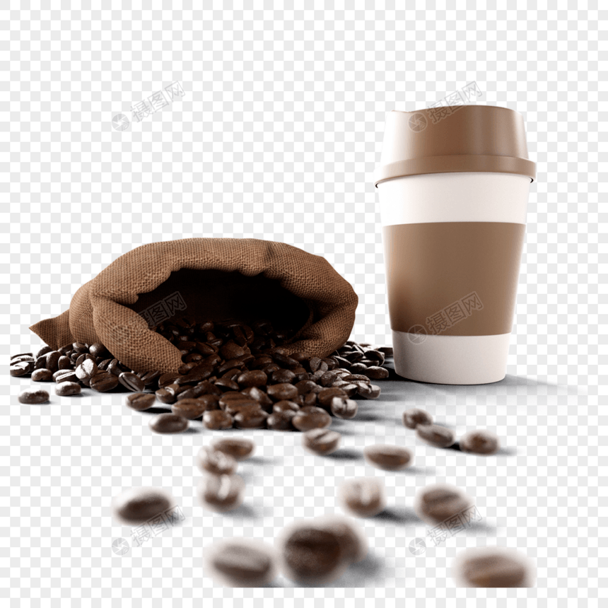 咖啡豆和咖啡纸杯图片