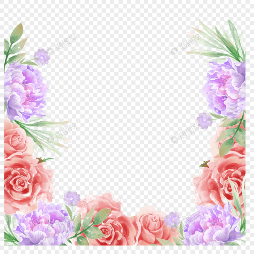 金框水彩植物花朵婚礼花卉框架图片