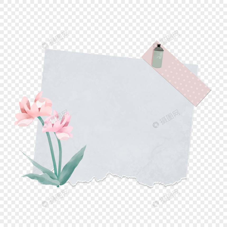 粉色花瓣和绿叶复古撕纸花卉手账图片