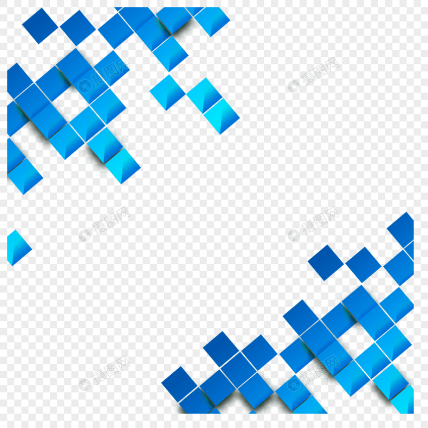渐变立体正方形抽象线条蓝色边框图片