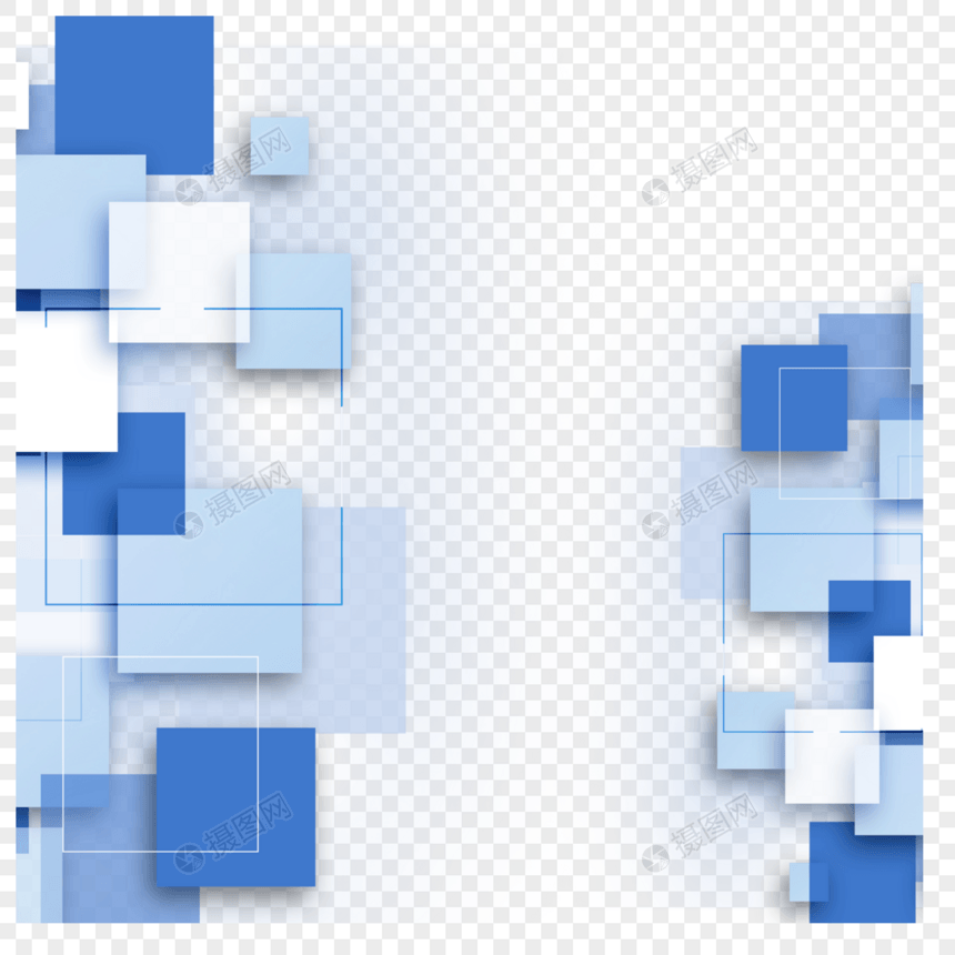 不规则叠加正方形抽象线条蓝色边框图片