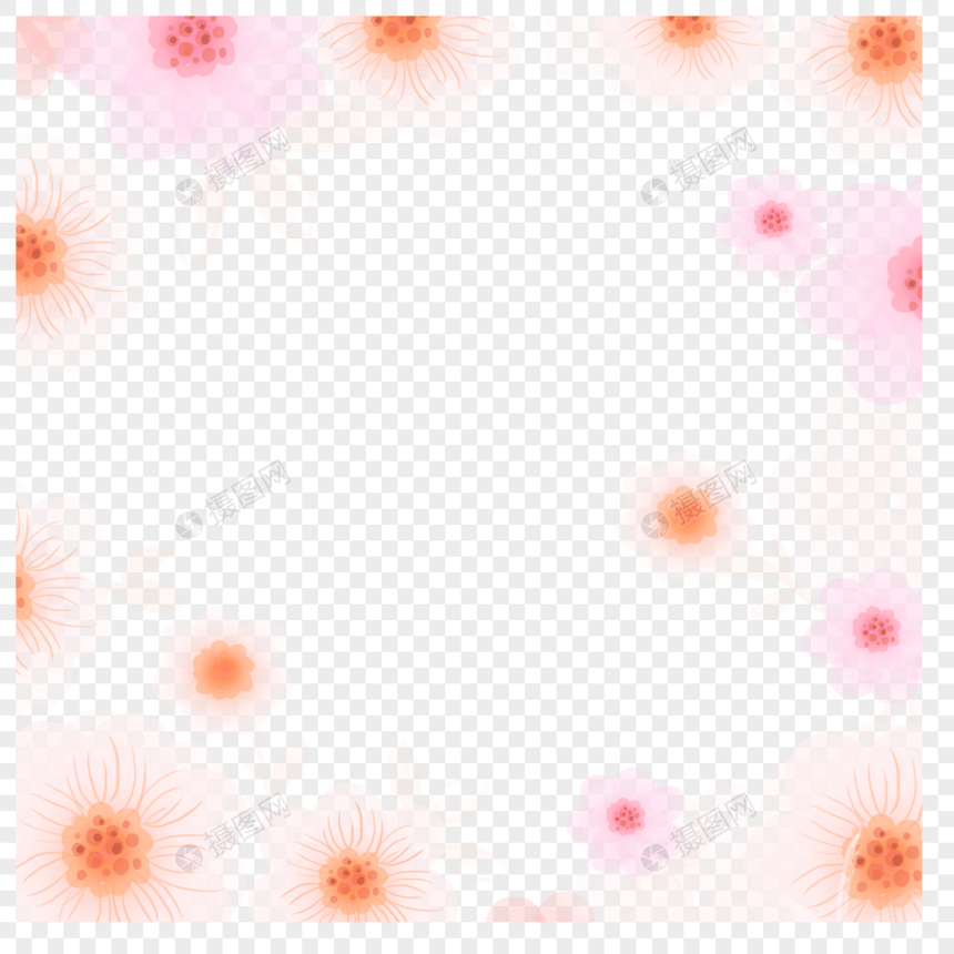 水彩粉色浪漫花卉光效边框图片