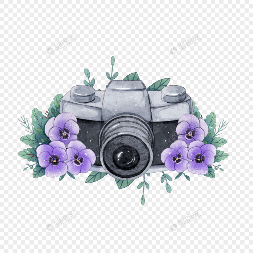 紫色水彩花卉相机图片