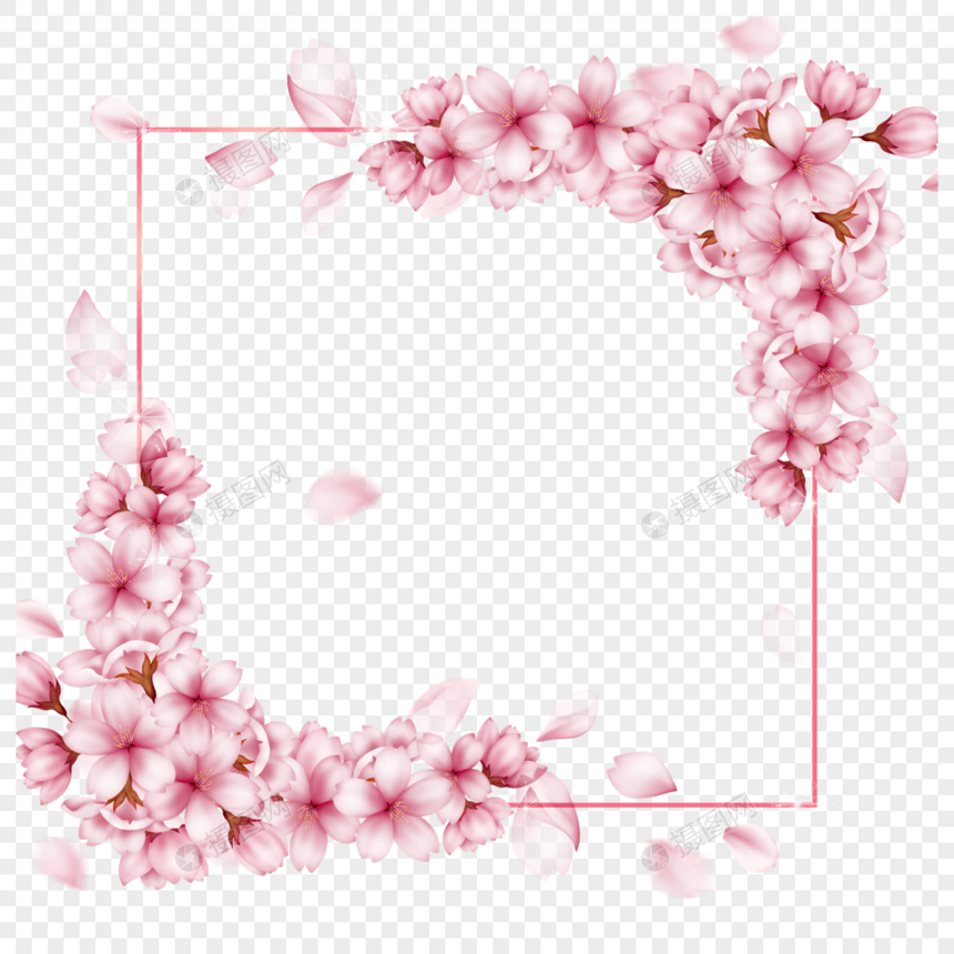 玫瑰金光效樱花边框金属星光图片