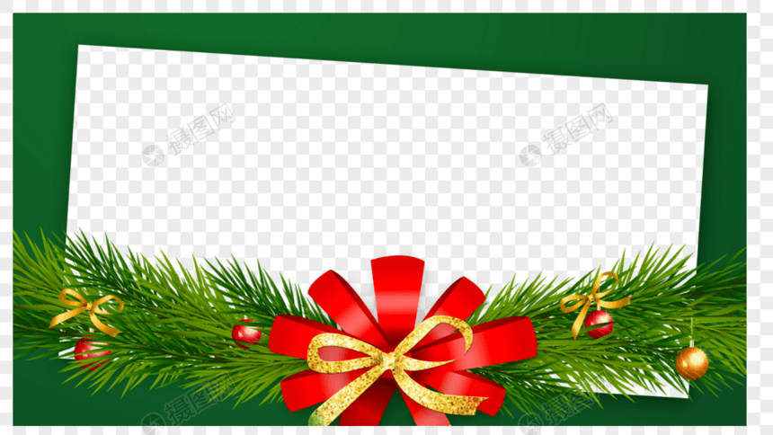 圣诞节丝带松枝绿色边框图片