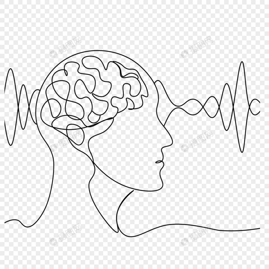 人类大脑思考脑电波线条画抽象图片