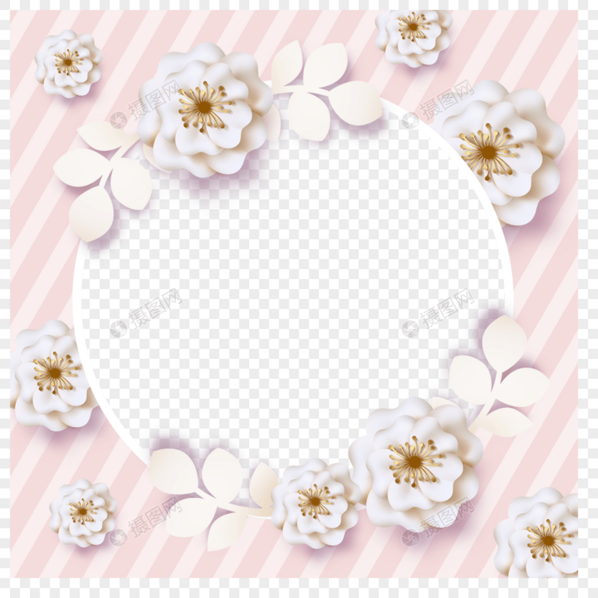 剪纸白色花卉facebook头像边框图片