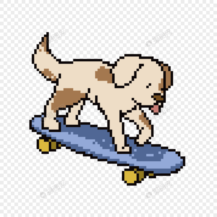 狗像素艺术卡通滑板图片