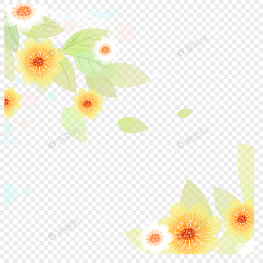 水彩花卉光效绿色边框图片