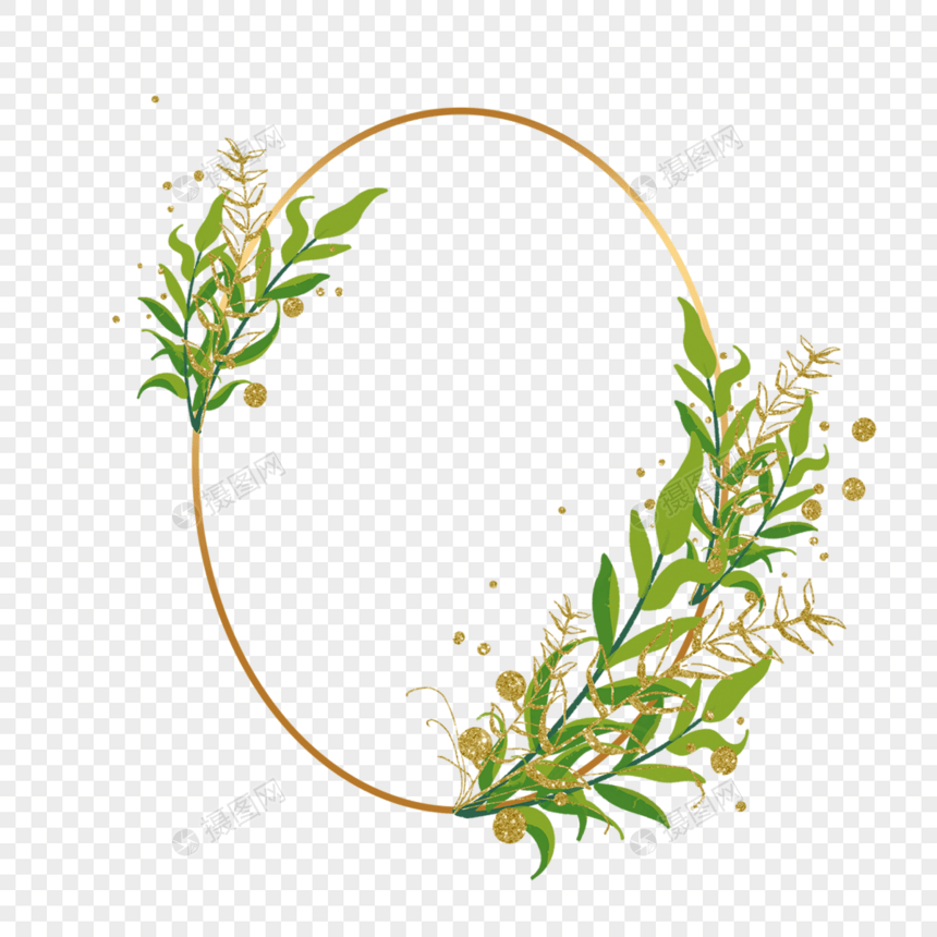 金色椭圆形植物叶子装饰边框图片