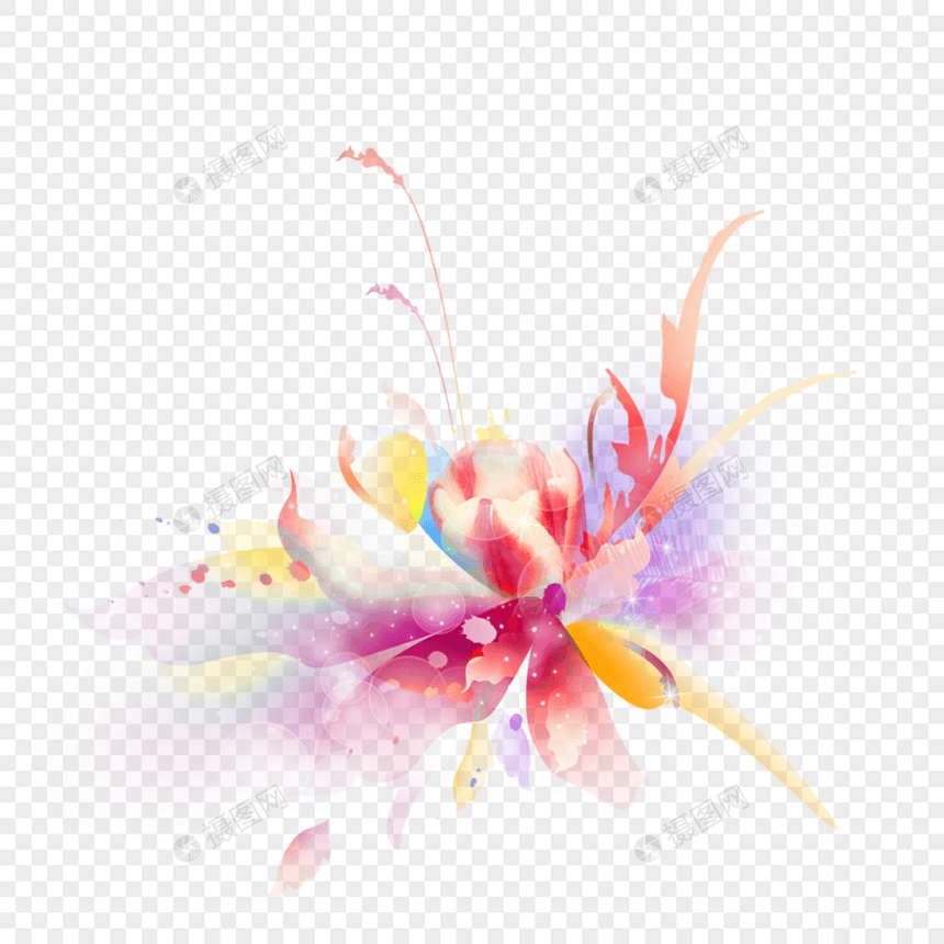 彩色手绘光效抽象花卉图片