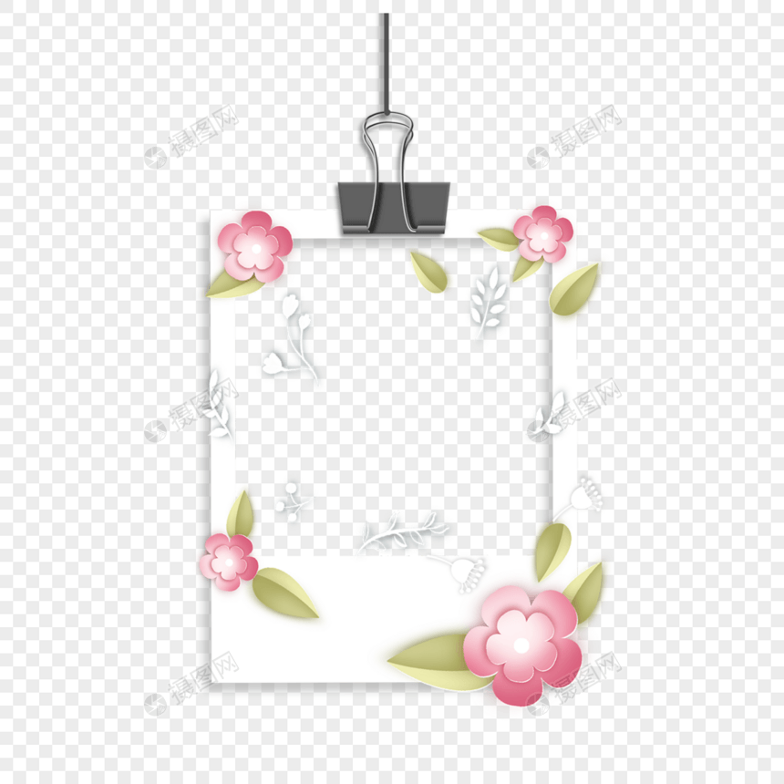 剪纸粉色花卉宝丽来相框图片