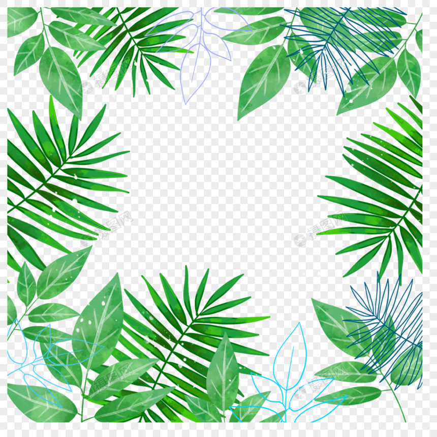 夏季绿色热带水彩植物边框图片