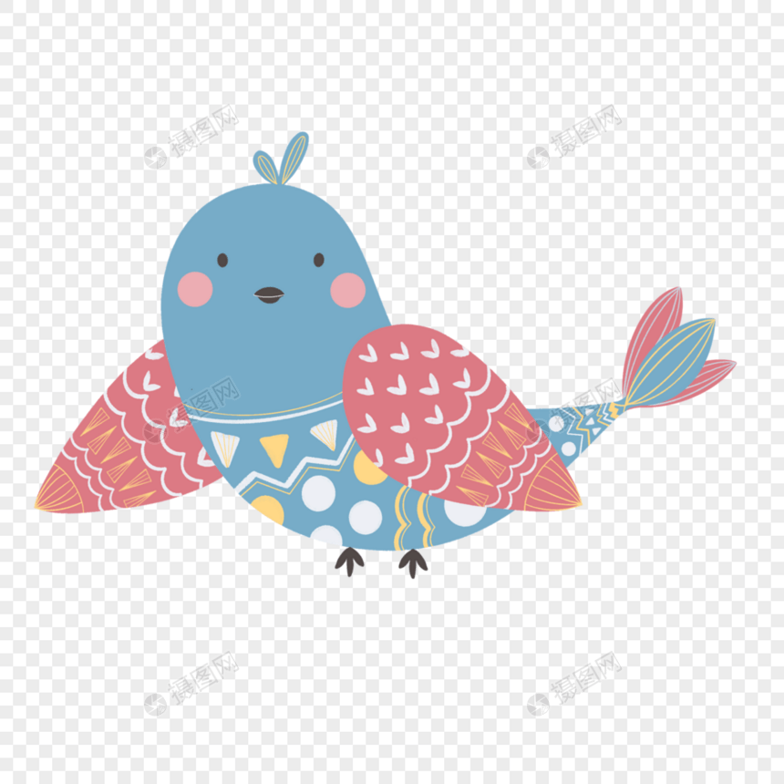 民族风格蓝粉纹理抽象可爱鸟类动物图片