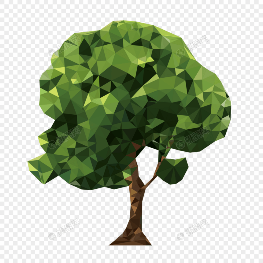 低聚几何夏天茂盛圆形绿色轮廓树木图片