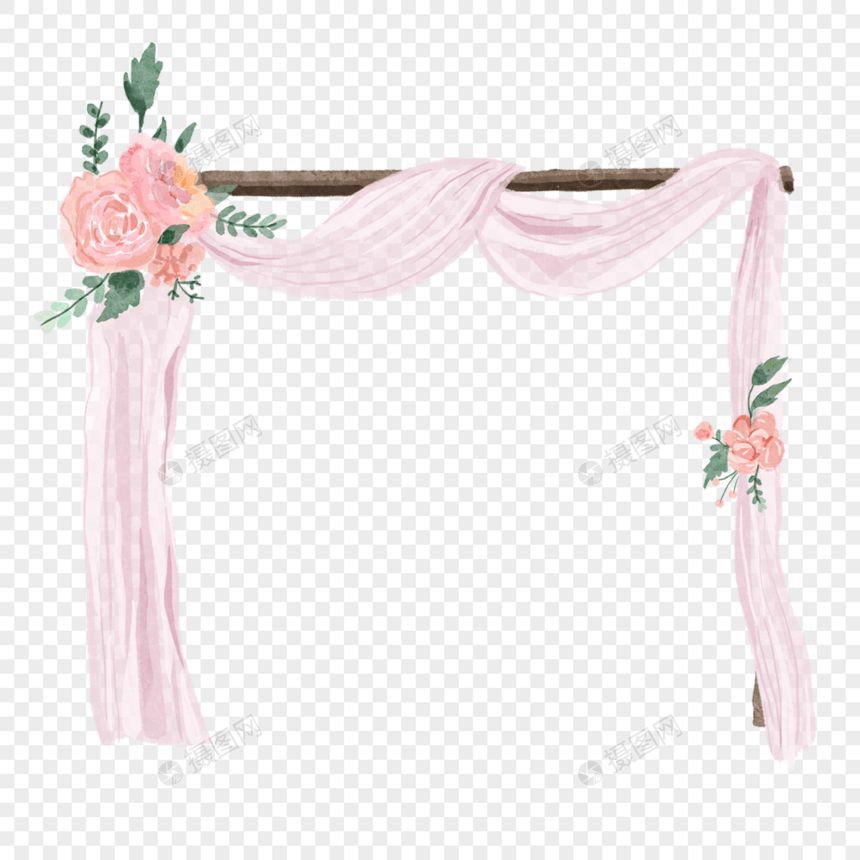 婚礼拱门鲜花水彩粉红色图片