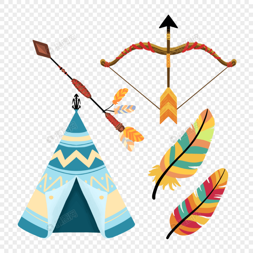 帐篷弓箭羽毛波西米亚印第安彩色图片