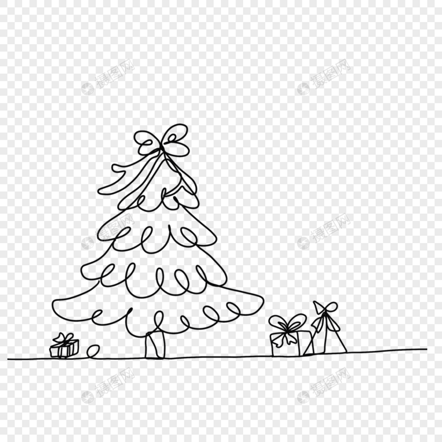 圣诞树礼物冬季线条画图片